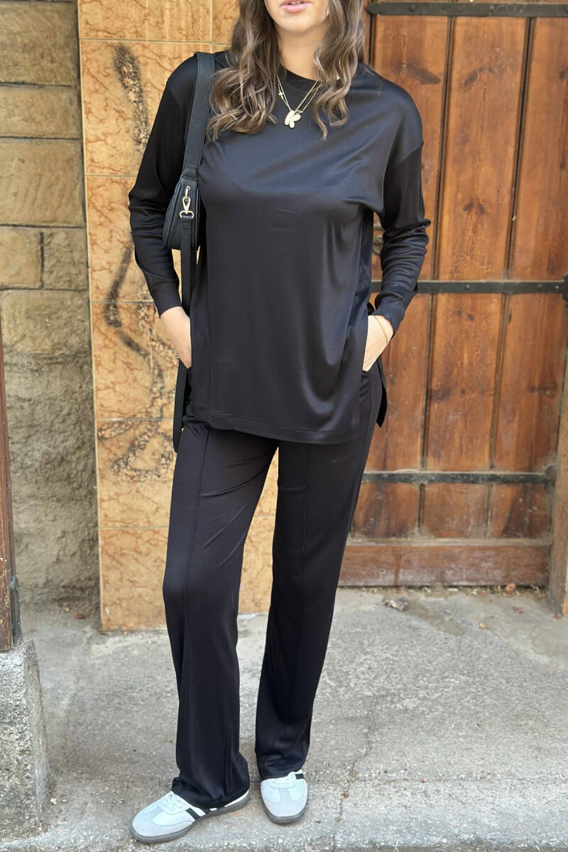 T-SHIRT+WIDE LEG SWEATPANTS ONE COLOR WOMEN SET BLACK/ E ZEZE - 3