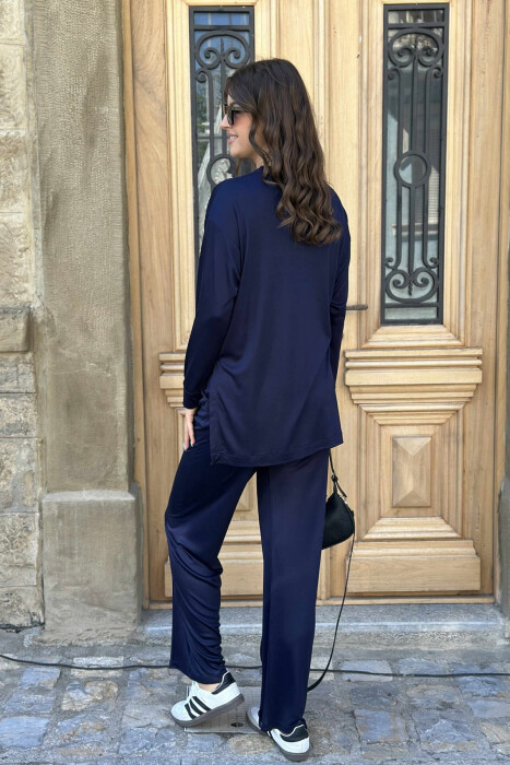 T-SHIRT+WIDE LEG SWEATPANTS ONE COLOR WOMEN SET BLUE/BLU - 3