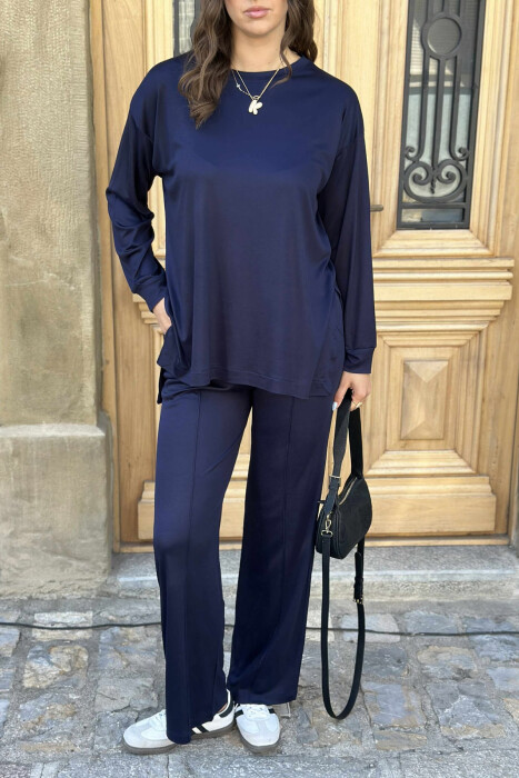 T-SHIRT+WIDE LEG SWEATPANTS ONE COLOR WOMEN SET BLUE/BLU - 4