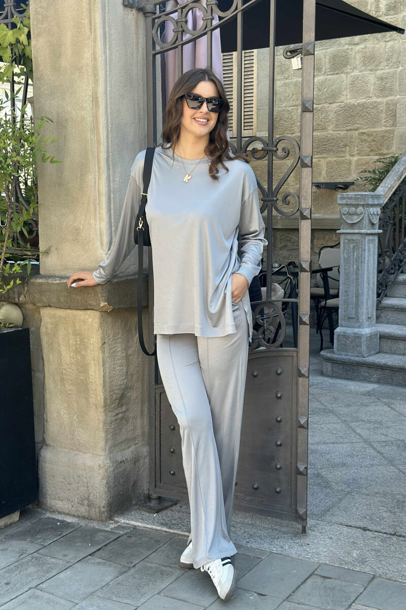 T-SHIRT+WIDE LEG SWEATPANTS ONE COLOR WOMEN SET GREY/GRI - 1