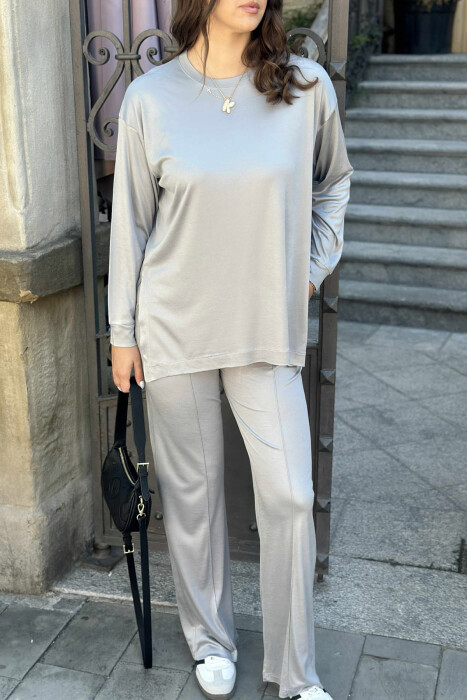 T-SHIRT+WIDE LEG SWEATPANTS ONE COLOR WOMEN SET GREY/GRI - 3