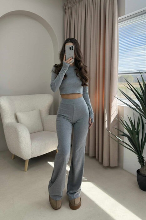 BLOUSE+TROUSERS ONE COLOR WOMEN SET GREY/GRI 