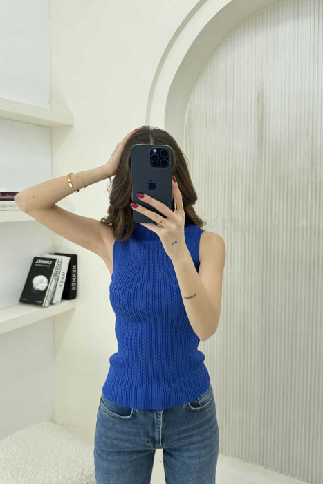 BLUZË AKRELIKE NJË NGJYRËSHE PËR FEMRA NË NGJYRËN BLU - 4