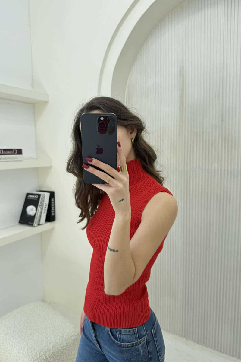 BLUZË AKRELIKE NJË NGJYRËSHE PËR FEMRA NË NGJYRËN E KUQE - 2