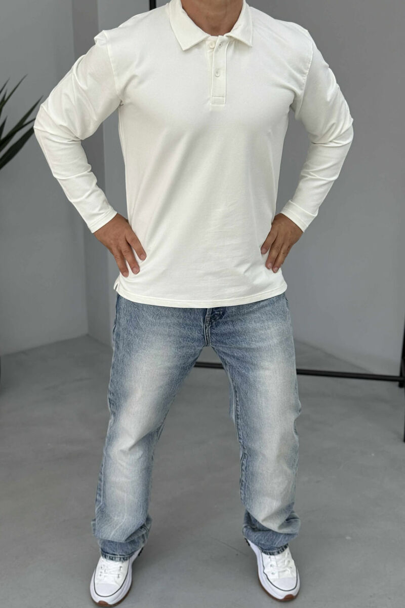 BLUZË E THJESHTË ME JAKË POLO PËR MESHKUJ NË NGJYRË TË BARDHË - 1