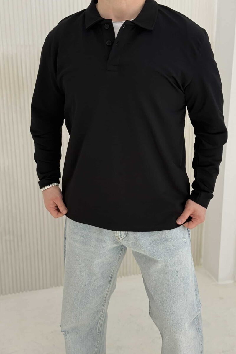 BLUZË E THJESHTË ME JAKË POLO PËR MESHKUJ NË NGJYRËN E ZEZË - 1