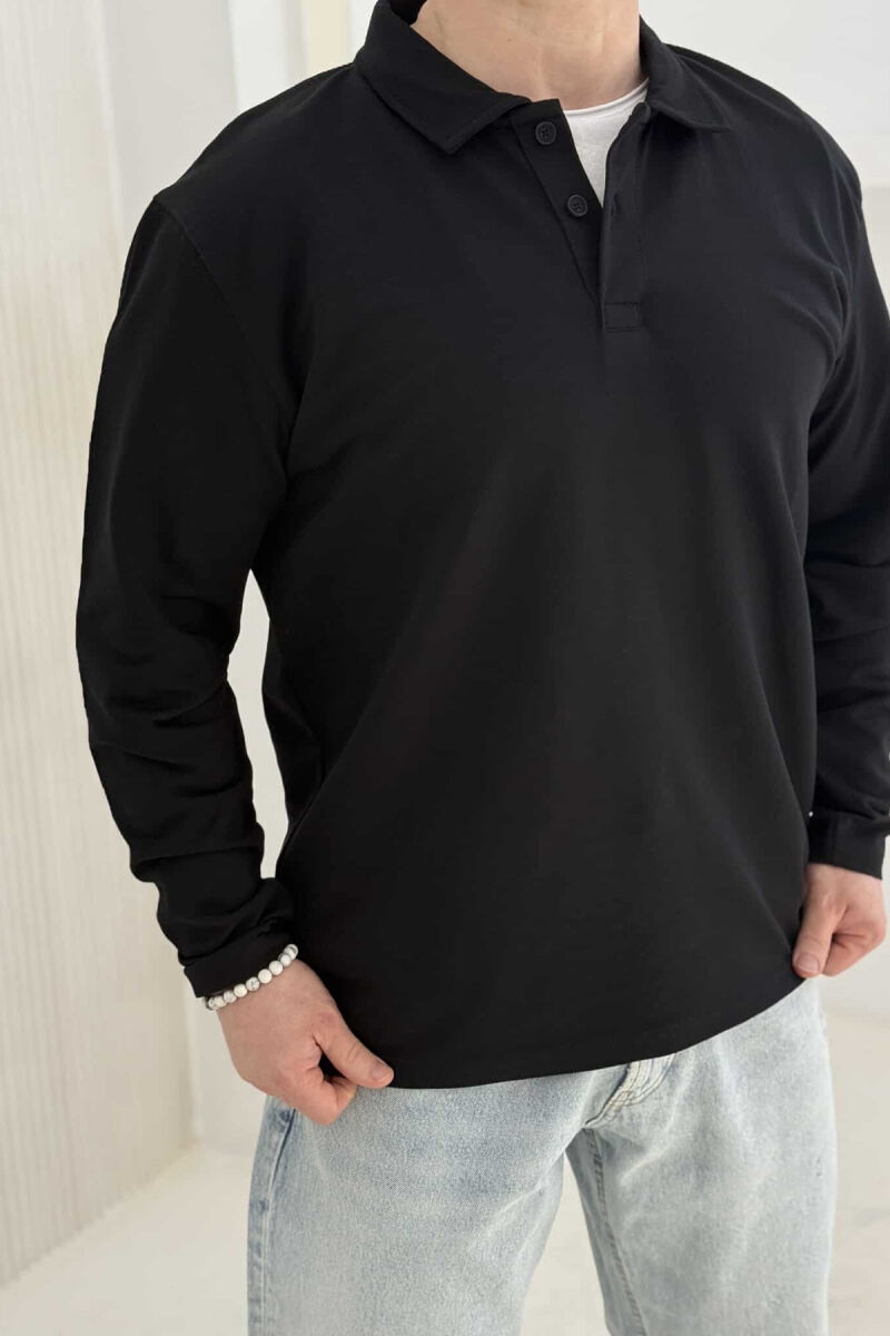 BLUZË E THJESHTË ME JAKË POLO PËR MESHKUJ NË NGJYRËN E ZEZË - 2