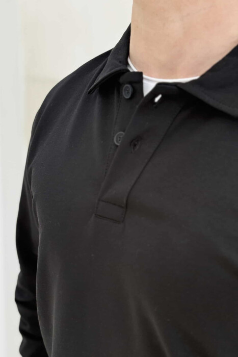 BLUZË E THJESHTË ME JAKË POLO PËR MESHKUJ NË NGJYRËN E ZEZË - 4