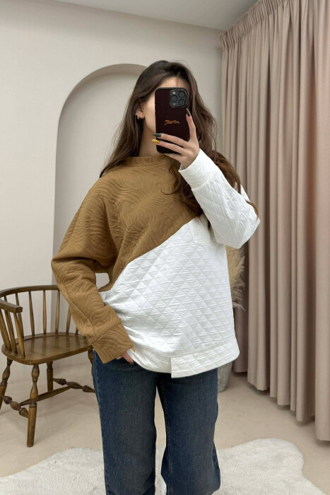 BLUZE E THJESHTE NJE NGJYRESHE ME JAKE TE RRUMBULLAKET PER FEMRA NE NGJYRE KAFE - 1