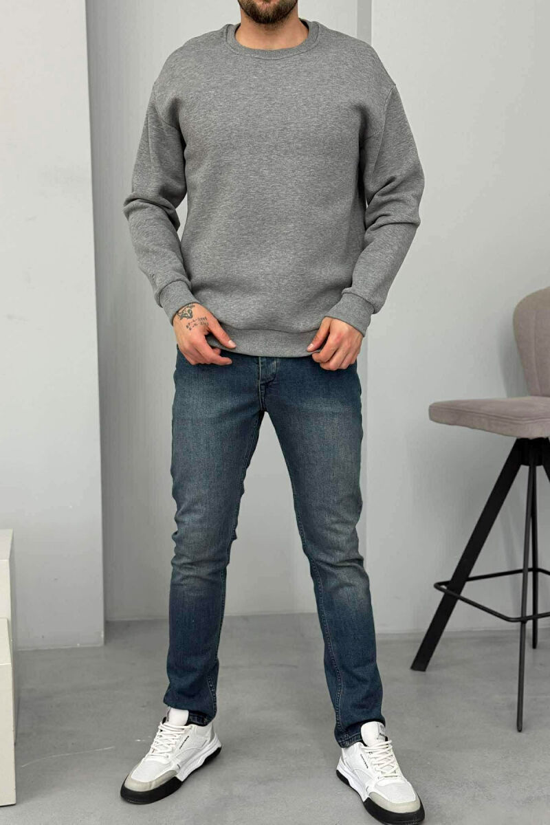 BLUZË E THJESHTË NJË NGJYRËSHE ME PUSH PËR MESHKUJ NË NGJYRËN GRI - 2