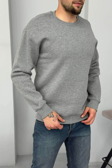 BLUZË E THJESHTË NJË NGJYRËSHE ME PUSH PËR MESHKUJ NË NGJYRËN GRI - 4