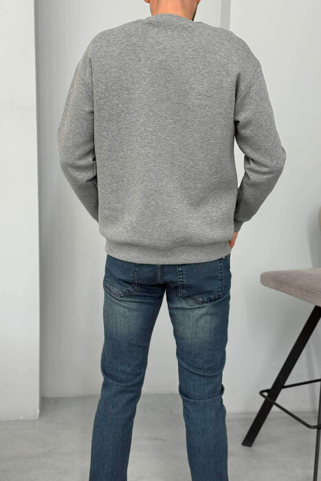 BLUZË E THJESHTË NJË NGJYRËSHE ME PUSH PËR MESHKUJ NË NGJYRËN GRI - 5