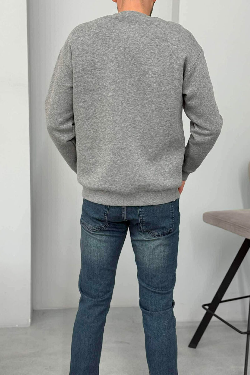 BLUZË E THJESHTË NJË NGJYRËSHE ME PUSH PËR MESHKUJ NË NGJYRËN GRI - 5