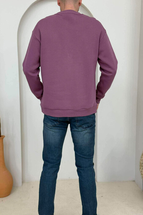 BLUZË E THJESHTË NJË NGJYRËSHE ME PUSH PËR MESHKUJ NË NGJYRËN LEJLA - 4