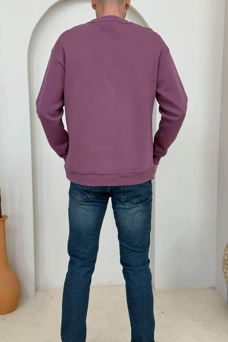 BLUZË E THJESHTË NJË NGJYRËSHE ME PUSH PËR MESHKUJ NË NGJYRËN LEJLA - 4