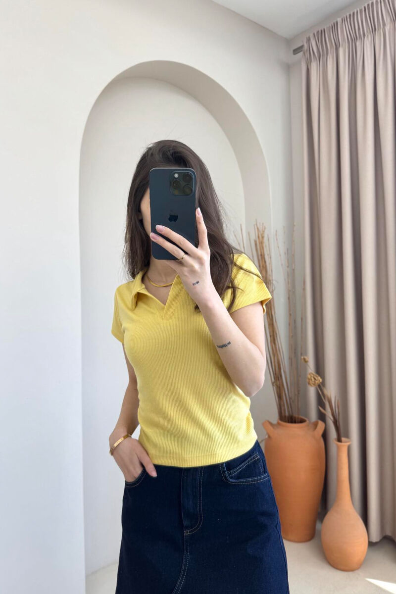 BLUZË E THJESHTË PËR FEMRA NË NGJYRËN E VERDHË - 3