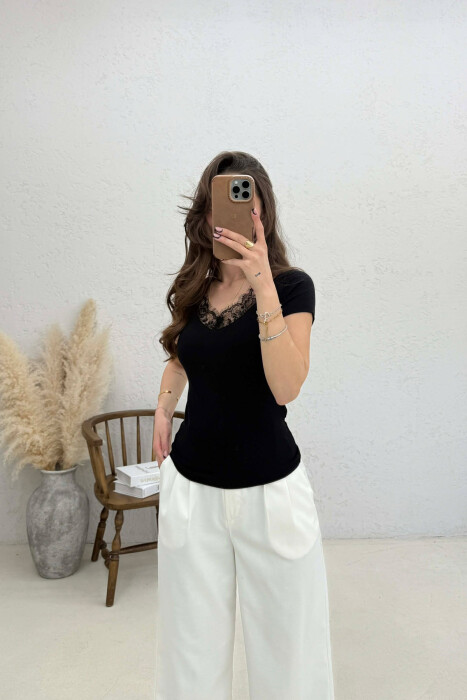 BLUZE ME DETAJ DANTELLE PER FEMRA NE NGJYRE TE ZEZE - 3