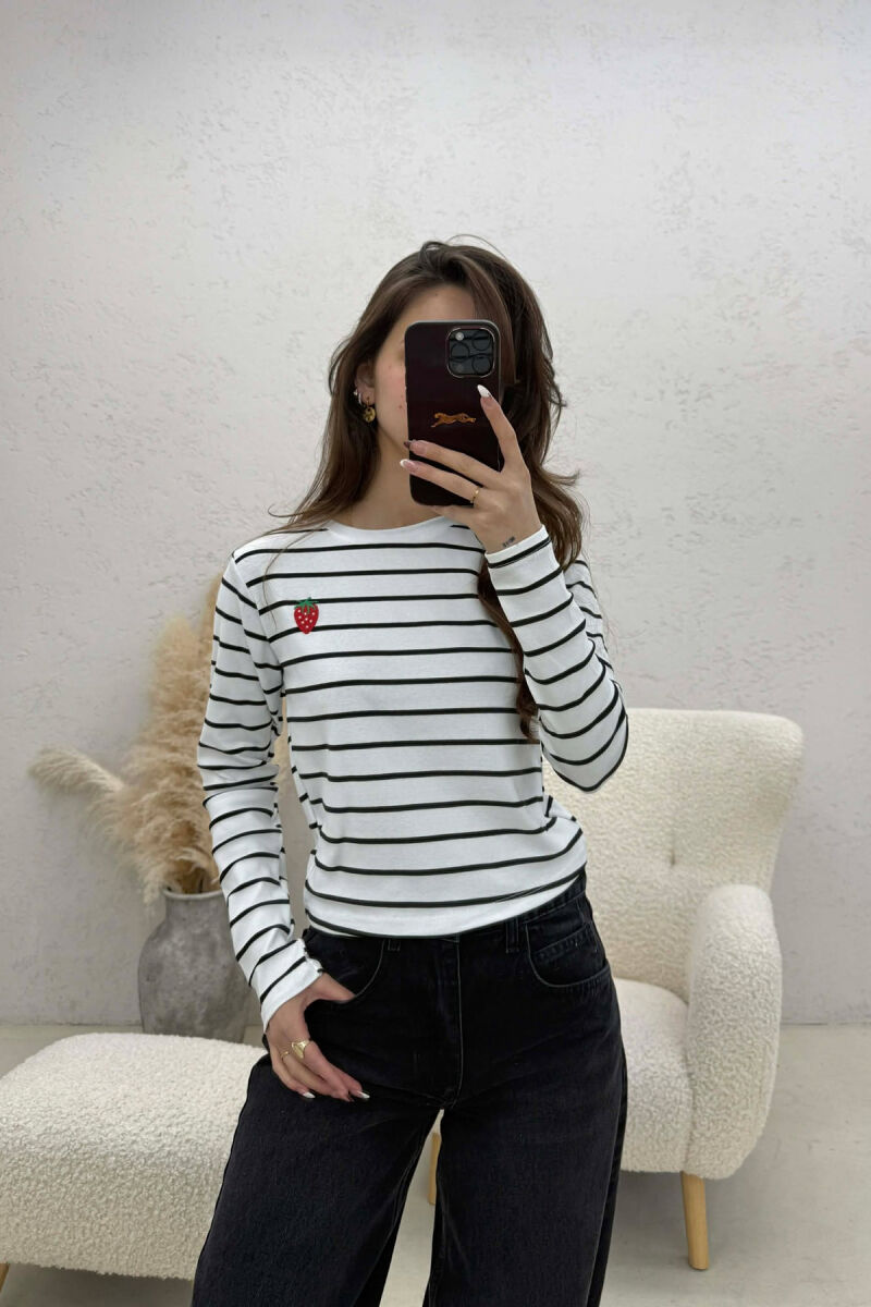 BLUZE ME DIZAJN VIJASH PER FEMRA NE NGJYRE TE BARDHE ME TE ZEZE - 1