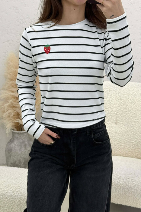 BLUZE ME DIZAJN VIJASH PER FEMRA NE NGJYRE TE BARDHE ME TE ZEZE - 2