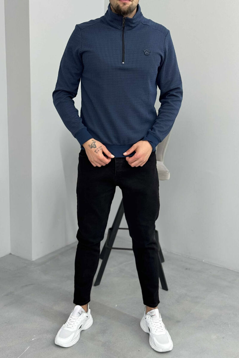 BLUZË ME JAKE ME ZINXHIR DHE ME DIZAJN VIJASH PËR MESHKUJ NË NGJYRË BLU - 2