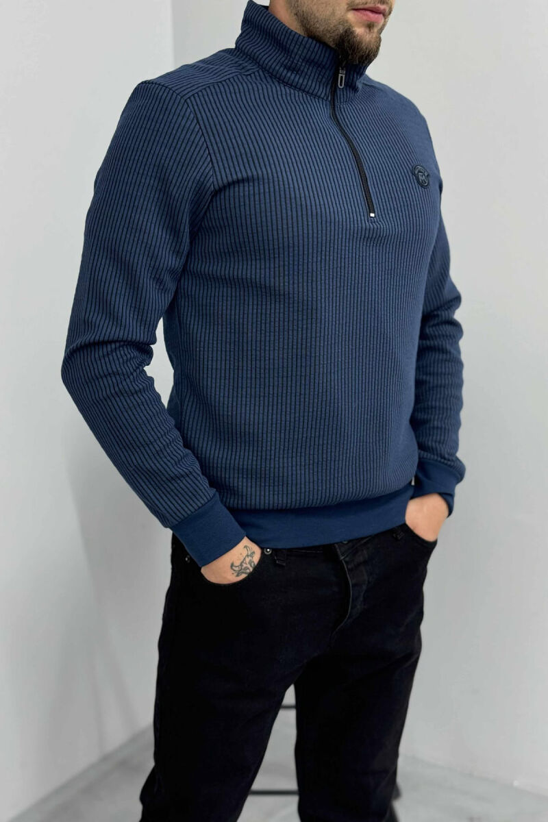 BLUZË ME JAKE ME ZINXHIR DHE ME DIZAJN VIJASH PËR MESHKUJ NË NGJYRË BLU - 3