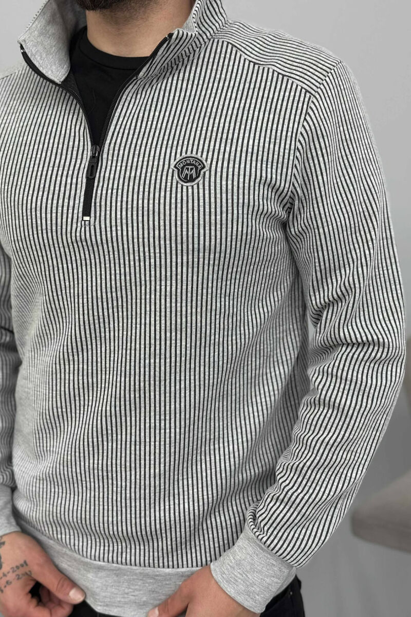 BLUZË ME JAKE ME ZINXHIR DHE ME DIZAJN VIJASH PËR MESHKUJ NË NGJYRË GRI TË ZBARDHUR - 3