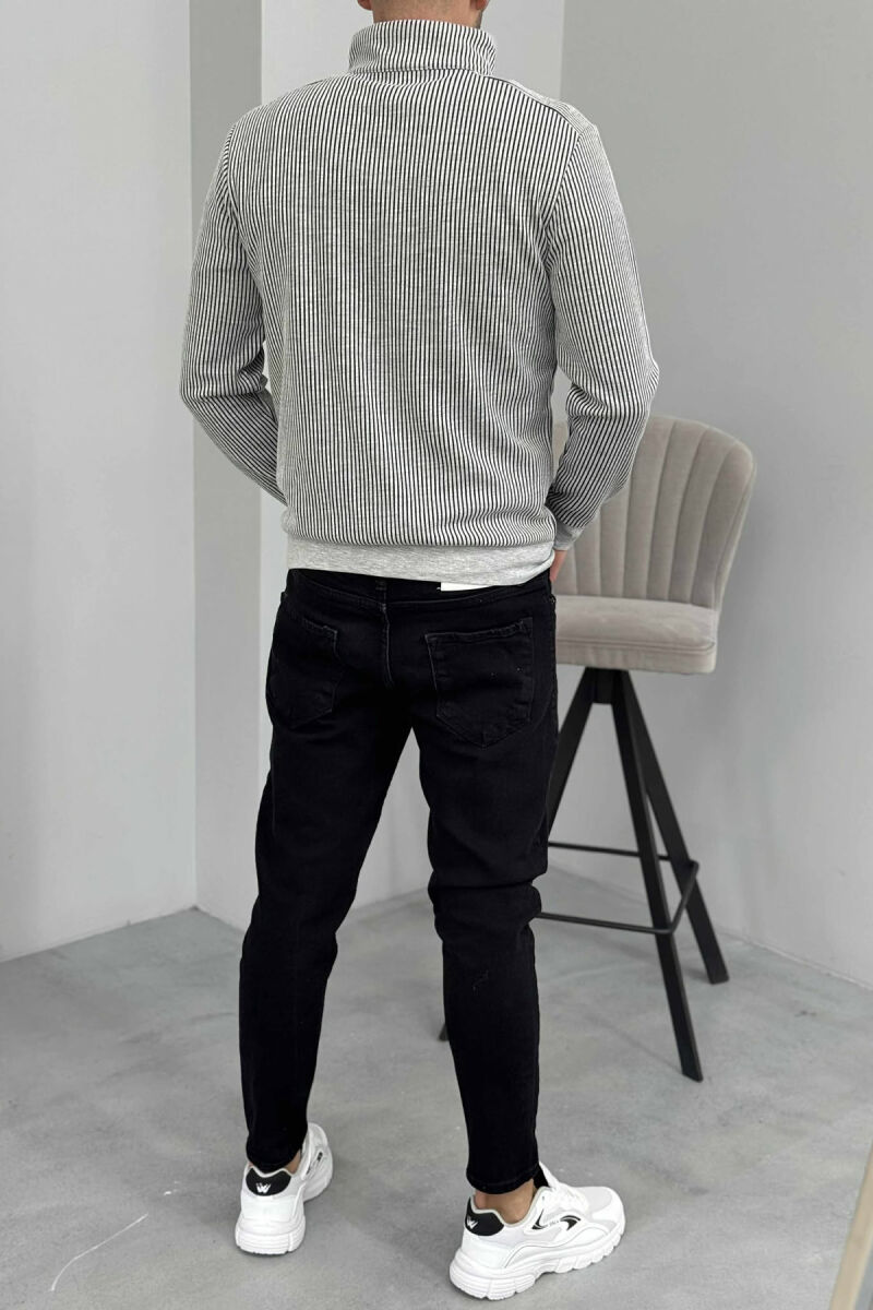 BLUZË ME JAKE ME ZINXHIR DHE ME DIZAJN VIJASH PËR MESHKUJ NË NGJYRË GRI TË ZBARDHUR - 5