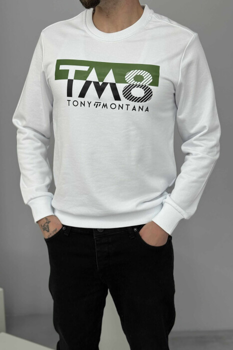 BLUZË ME JAKË RRUMBULLAKE DHE ME DIZAJN NE PJESËN PARA PËR MESHKUJ NË NGJYRË TË BARDHË - 2