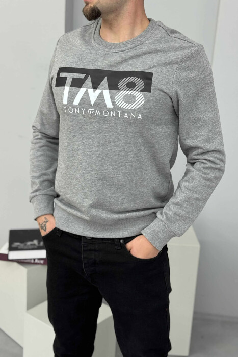 BLUZË ME JAKË RRUMBULLAKE DHE ME DIZAJN NE PJESËN PARA PËR MESHKUJ NË NGJYRËN GRI - 2