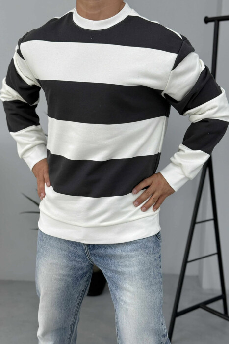 BLUZË ME JAKË TË RRUMBULLAKËT DHE ME DIZAJN VIJASH PËR MESHKUJ NË NGJYRË GRI TË ERRËT - 5