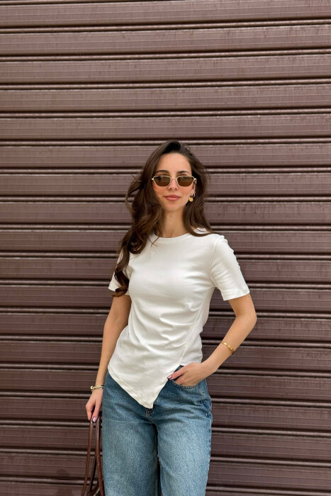 BLUZE ME MENGE TE SHKURTA PER FEMRA NE NGJYRE TE BARDHE - KLAUDIO FASHION