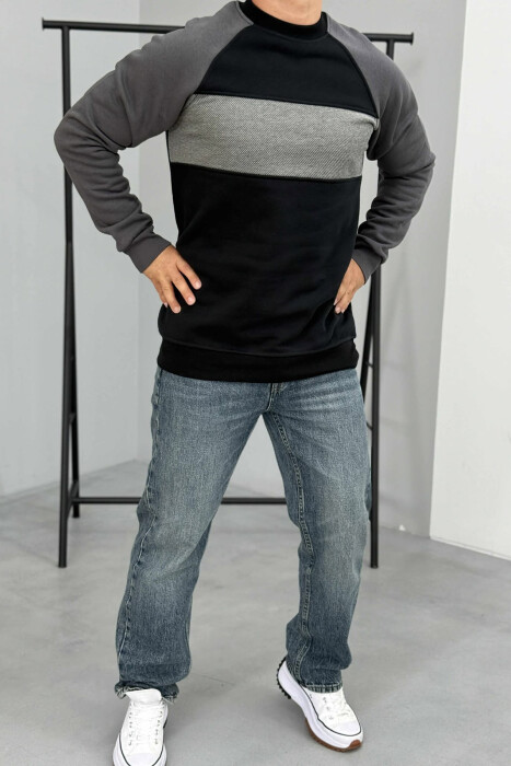 BLUZË ME PUSH DHE JAKË TË RRUMBULLAKËT PËR MESHKUJ NË NGJYRËN E ZEZË - 1