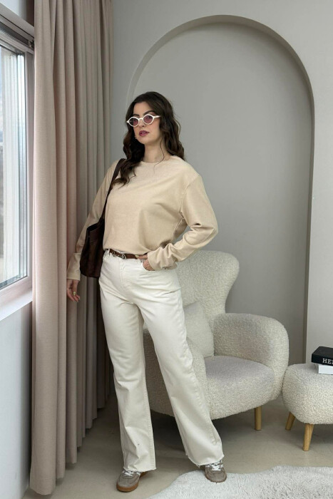 BLUZË NJË NGJYRËSHE E THJESHTË PËR FEMRA NË NGJYRËN BEZHË - 2