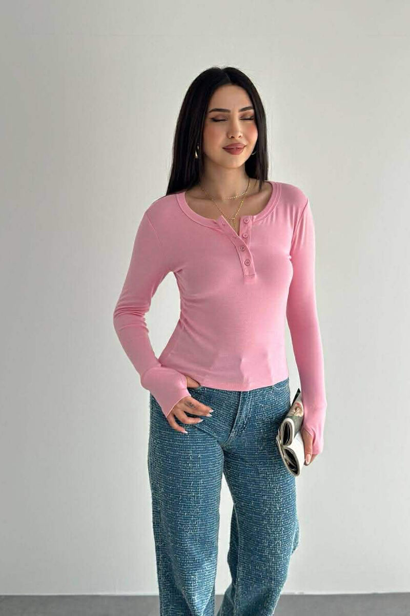 BLUZE NJE NGJYRESHE ME BUTONA PER FEMRA NE NGJYRE ROZE - 2