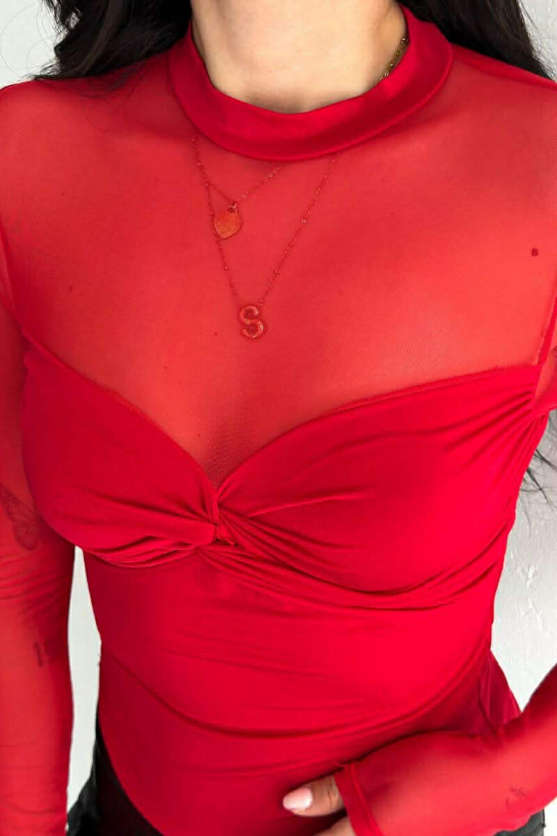 BLUZE NJE NGJYRESHE ME DETAJ TYLI PER FEMRA NE NGJYRE TE KUQE - 2