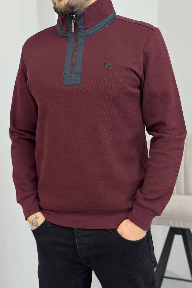 BLUZË NJË NGJYRËSHE ME JAKË ME ZINXHIR PËR MESHKUJ NË NGJYRË VISHNJË - 3