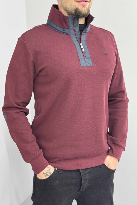 BLUZË NJË NGJYRËSHE ME JAKË ME ZINXHIR PËR MESHKUJ NË NGJYRË VISHNJË - 4