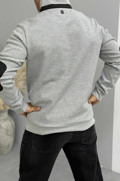 BLUZË NJË NGJYRËSHE ME JAKË ME ZINXHIR PËR MESHKUJ NË NGJYRËN GRI - 3