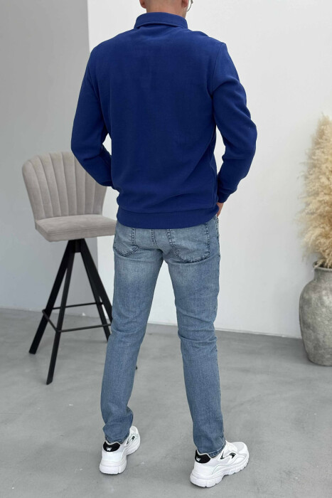 BLUZË NJË NGJYRËSHE ME JAKË POLO DHE BUTONA PËR MESHKUJ NË NGJYRËN BLU - 3