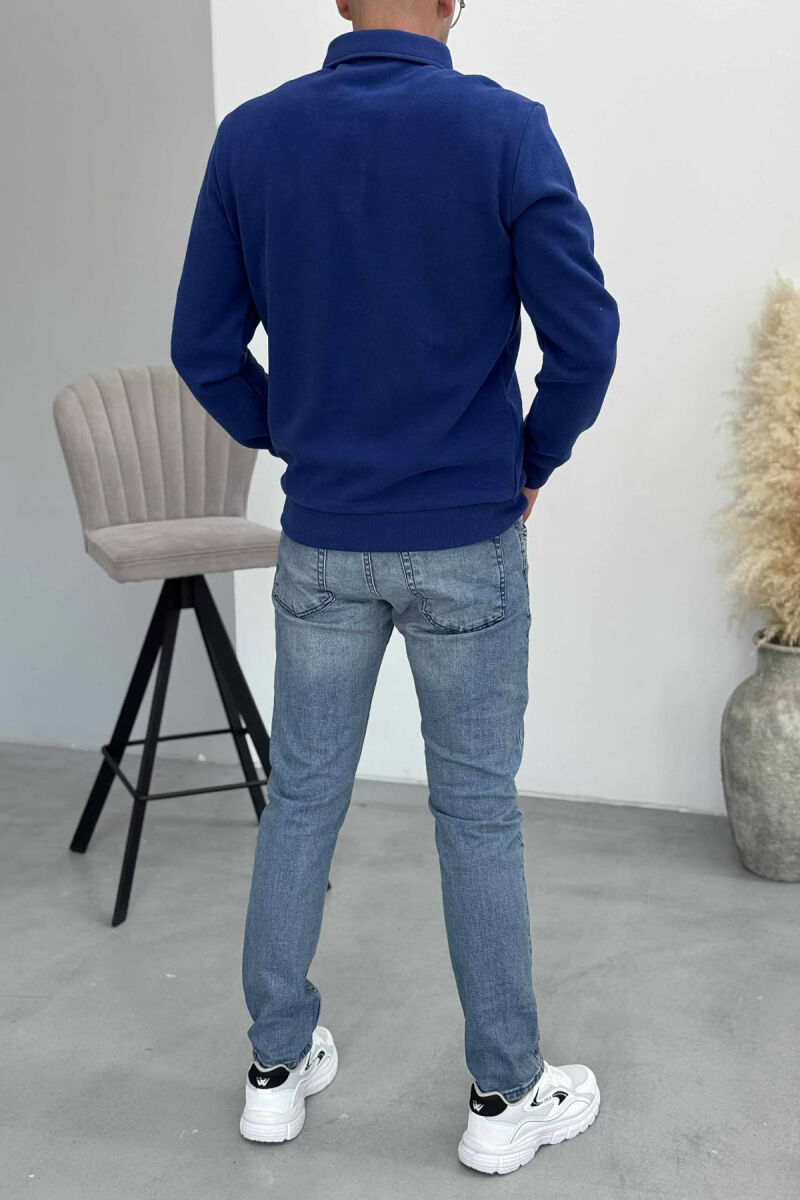 BLUZË NJË NGJYRËSHE ME JAKË POLO DHE BUTONA PËR MESHKUJ NË NGJYRËN BLU - 3