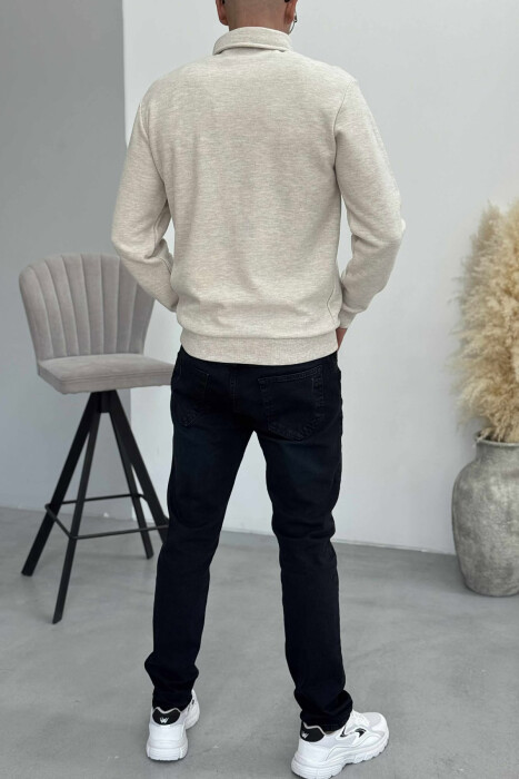 BLUZË NJË NGJYRËSHE ME JAKË POLO DHE BUTONA PËR MESHKUJ NË NGJYRËN KREM - 3