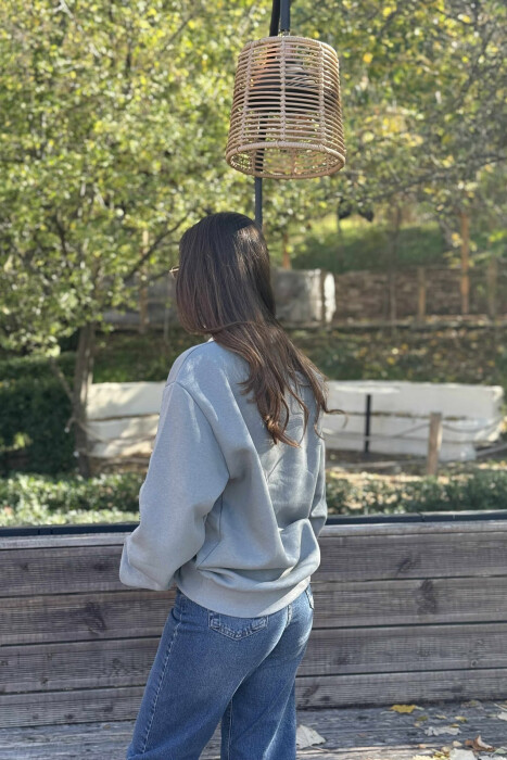 BLUZË NJË NGJYRËSHE ME PUSH DHE JAKË POLO PËR FEMRA NË NGJYRË GRI - 6