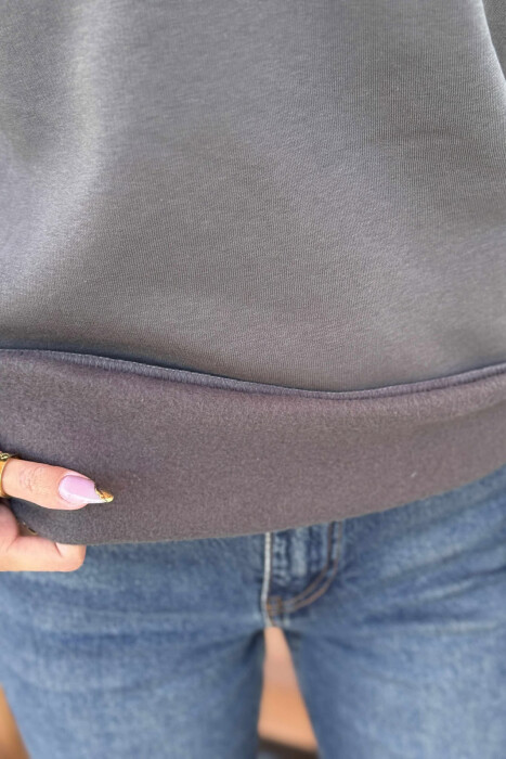 BLUZË NJË NGJYRËSHE ME PUSH DHE JAKË POLO PËR FEMRA NË NGJYRË GRI TE ERRET - 4