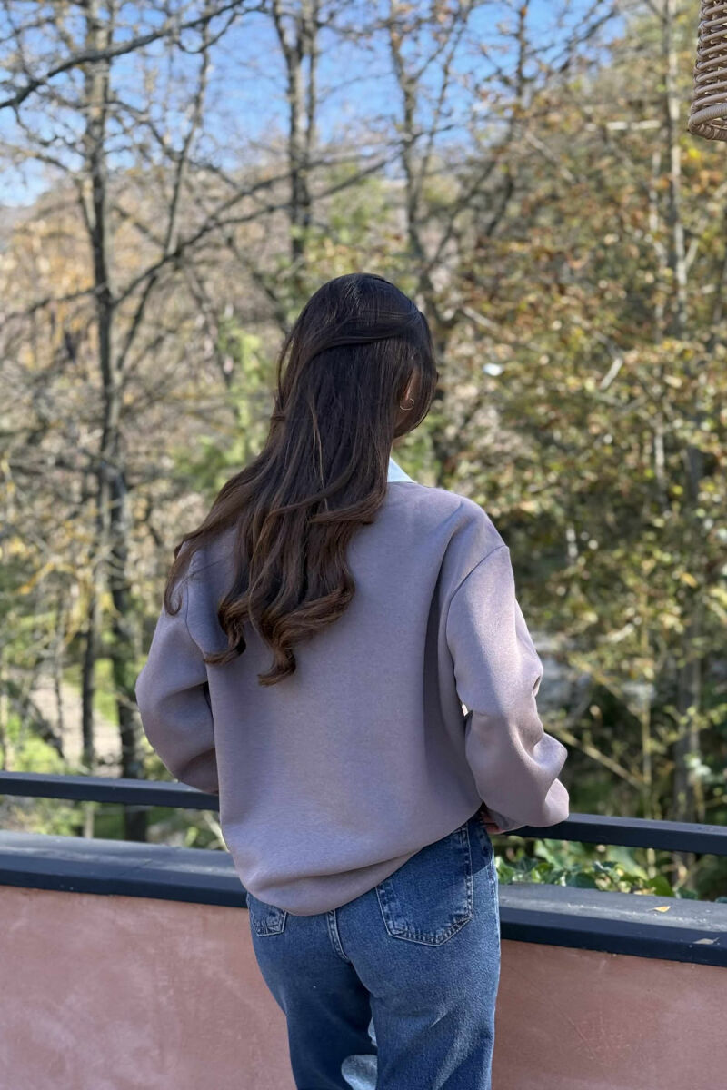 BLUZË NJË NGJYRËSHE ME PUSH DHE JAKË POLO PËR FEMRA NË NGJYRË KAFE - 3