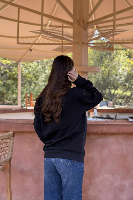 BLUZË NJË NGJYRËSHE ME PUSH DHE JAKË POLO PËR FEMRA NË NGJYRË TË ZEZË - 5