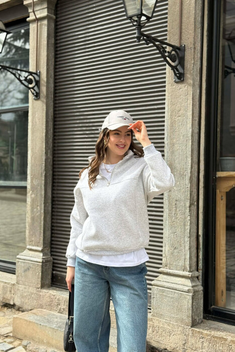 BLUZE NJE NGJYRESHE ME PUSH ME JAKE ME ZINXHIR PER FEMRA NE NGJYRE GRI TE ZBARDHUR - 2