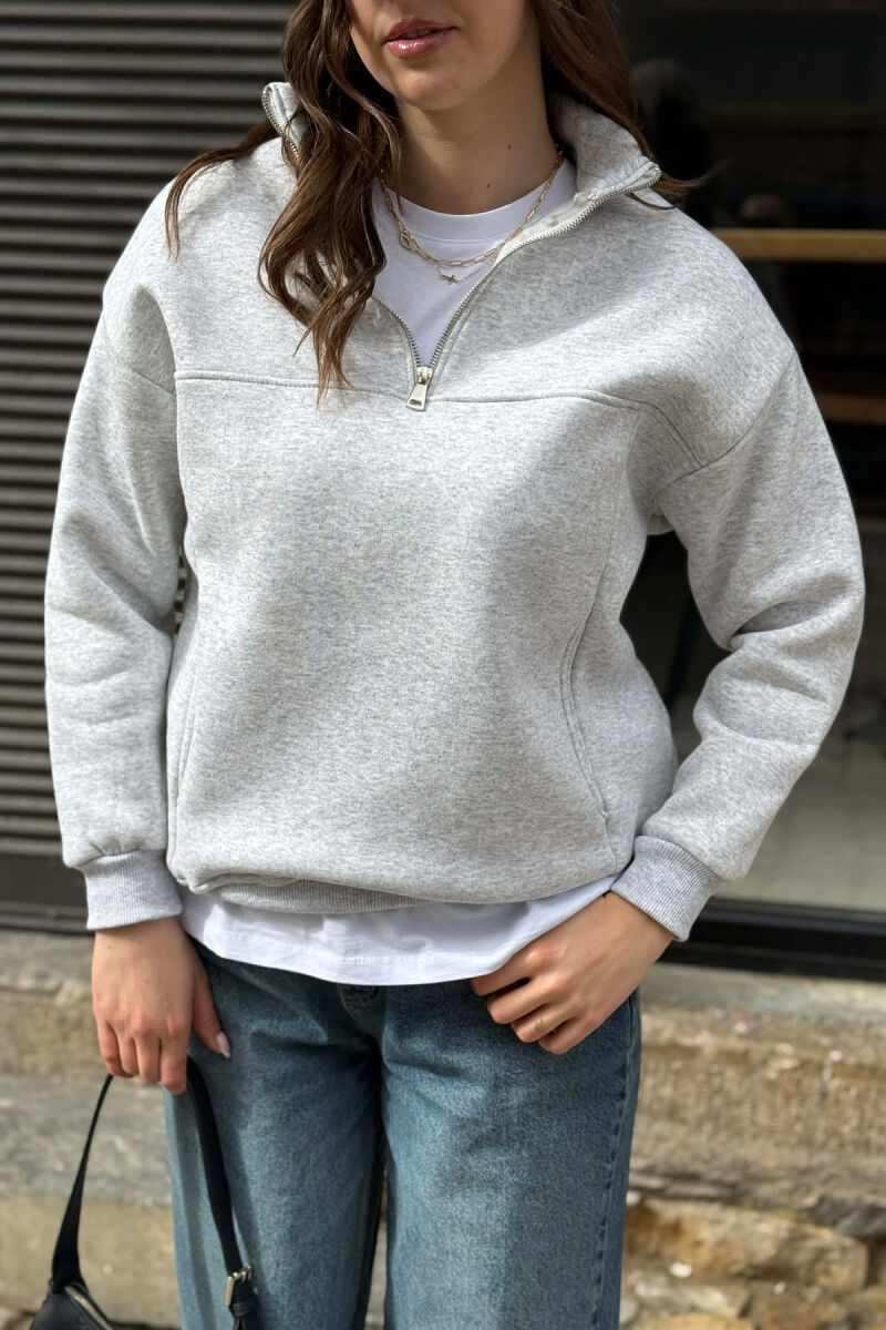 BLUZE NJE NGJYRESHE ME PUSH ME JAKE ME ZINXHIR PER FEMRA NE NGJYRE GRI TE ZBARDHUR - 3