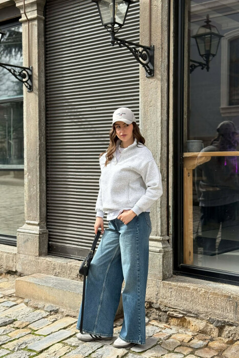 BLUZE NJE NGJYRESHE ME PUSH ME JAKE ME ZINXHIR PER FEMRA NE NGJYRE GRI TE ZBARDHUR - 5