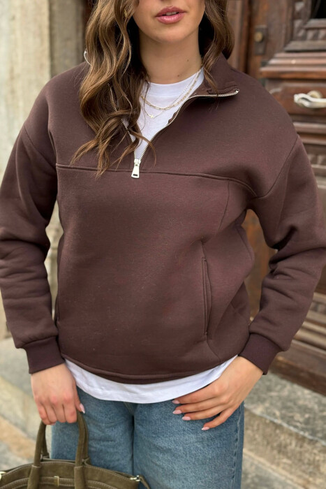 BLUZE NJE NGJYRESHE ME PUSH ME JAKE ME ZINXHIR PER FEMRA NE NGJYRE KAFE - 2