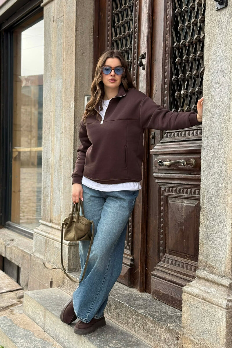 BLUZE NJE NGJYRESHE ME PUSH ME JAKE ME ZINXHIR PER FEMRA NE NGJYRE KAFE - 4